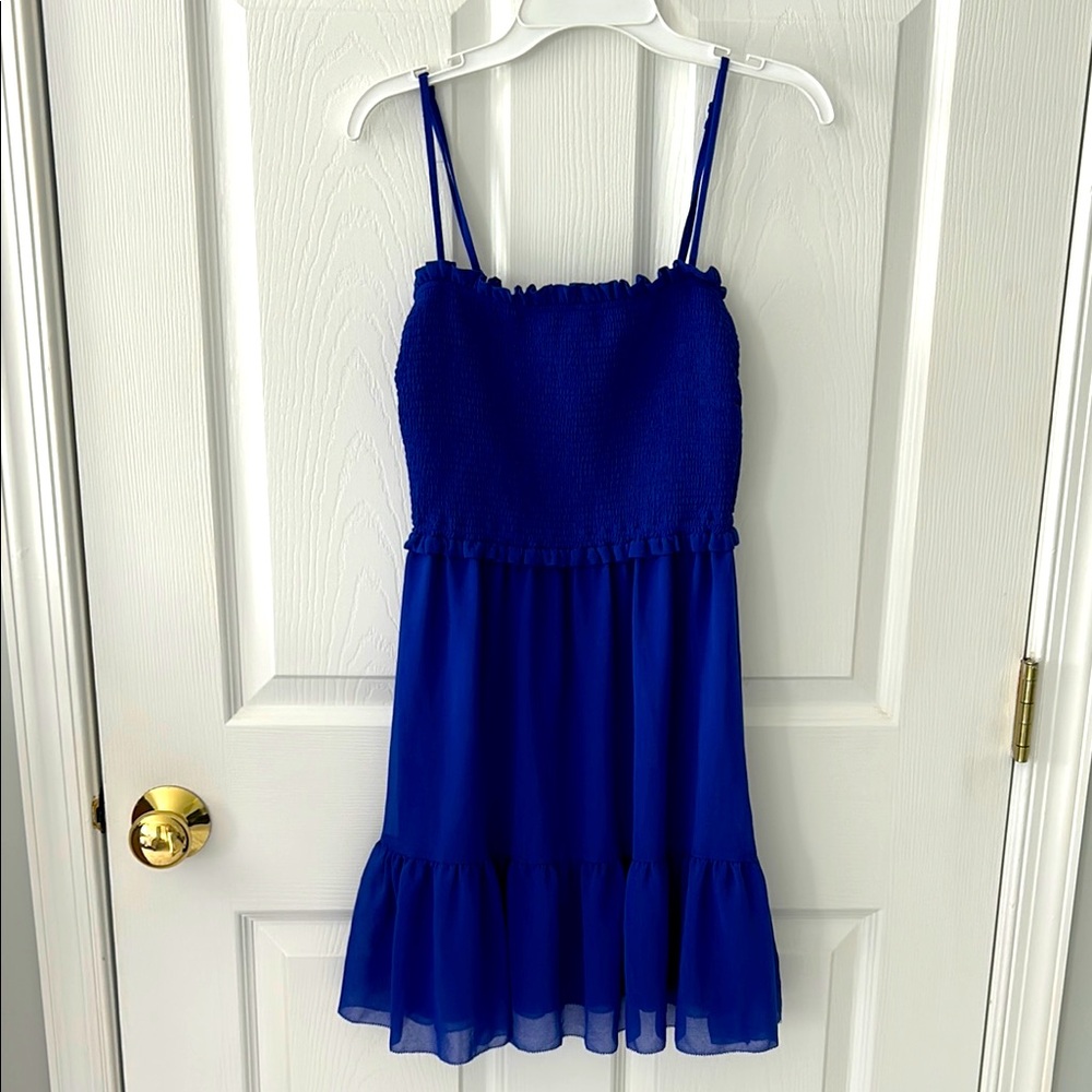 Aritzia Wilfred Tempest Blue Smocked minidress size XS